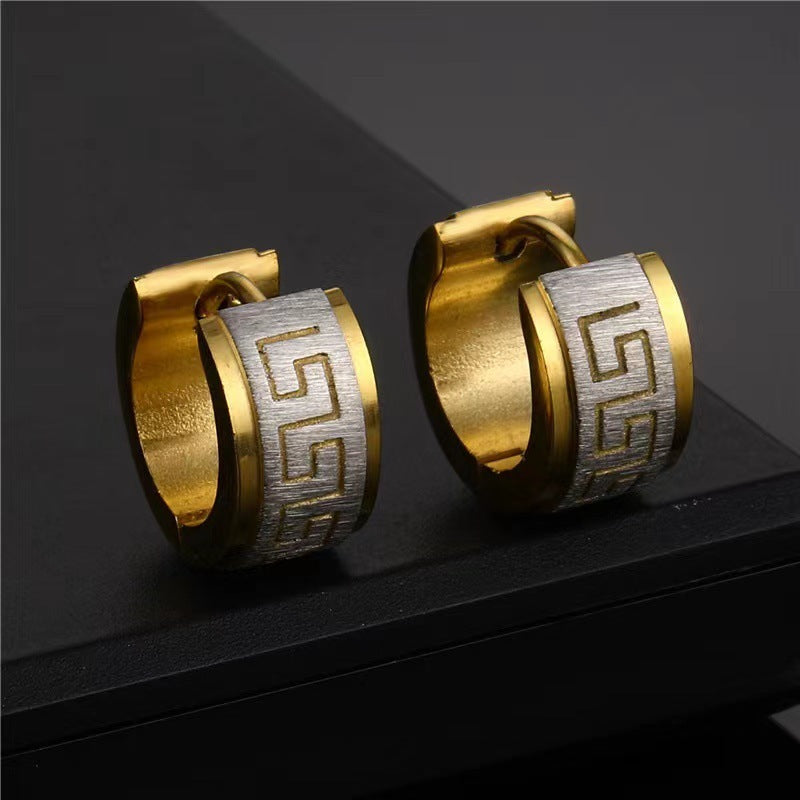 Boucles d'oreilles à motif de grande muraille à visage large, conception simple personnalisée