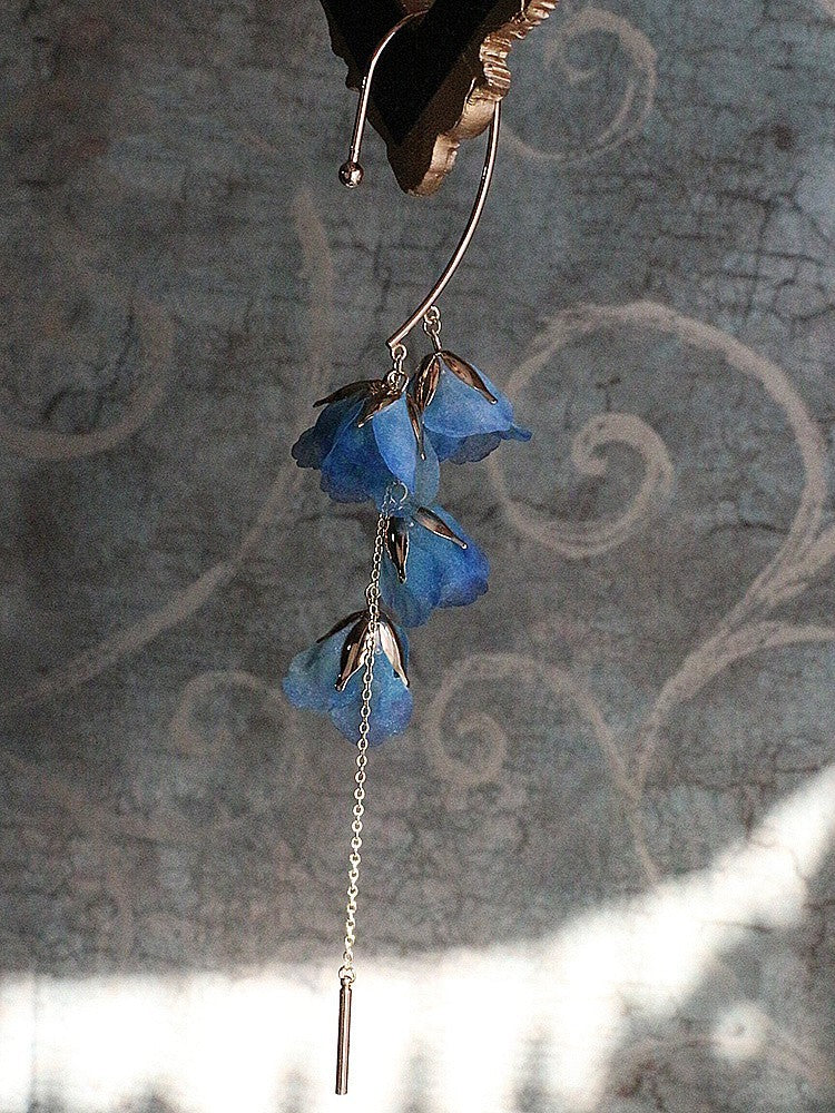 Boucles d'oreilles longues sans oreilles exagérées à fleurs