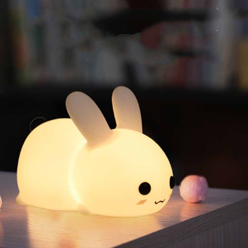 Lapin LED veilleuse Silicone Animal dessin animé lampe à intensité variable USB Rechargeable pour enfants enfants bébé cadeau chevet chambre
