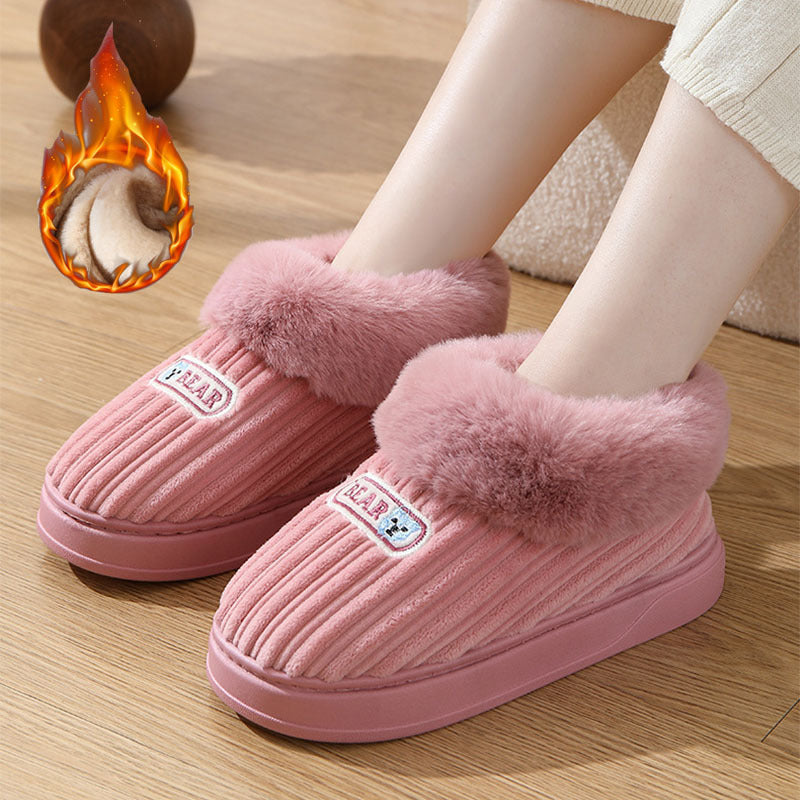 Pantoufles d'hiver chaudes pour femmes et hommes, chaussures en coton à talons recouverts de peluche, pantoufles moelleuses antidérapantes à semelles épaisses pour l'intérieur et l'extérieur