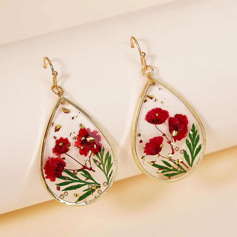 Boucles d'oreilles fleurs en forme de feuille époxy en forme de goutte