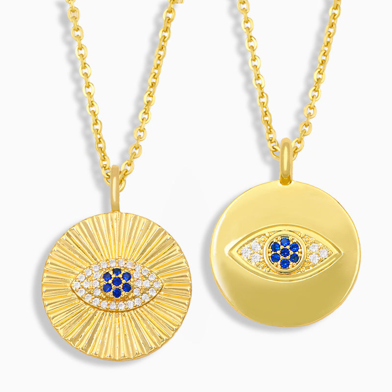 Collier pour filles avec pendentif plaque ronde de style froid