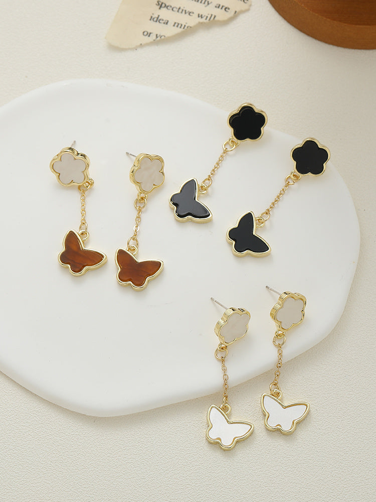 Silver Needle Retro High-grade Parthenocissus Grass Butterfly Earrings