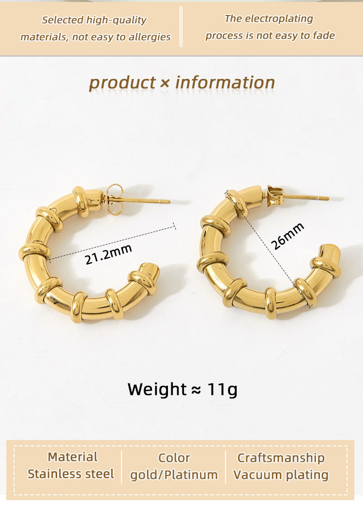 Boucle d'oreille en forme de C en acier inoxydable, boucles d'oreilles en acier titane blanc