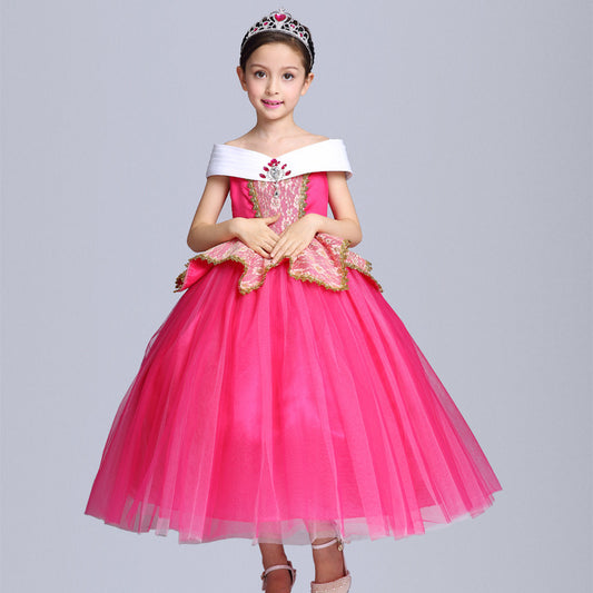 Robe princesse Aurora pour filles, Costume d'halloween, vêtements de spectacle