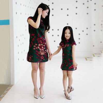 Filles Mianma cheongsam parent-enfant femelle jupe petite fille scout été Tangzhuang Qipao robes
