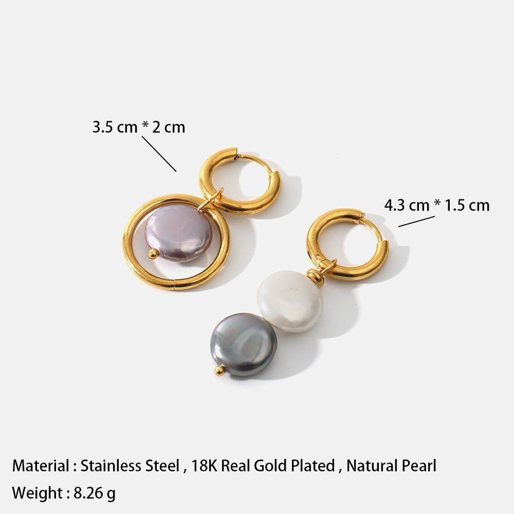 Boucles d'oreilles en pierre naturelle à placage asymétrique et couture circulaire ajourée
