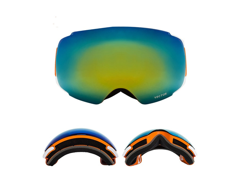 Gafas de esquí con brújula para hombres y mujeres, lentes de doble capa, superficie esférica antivaho con imanes, se pueden cambiar gafas de montañismo