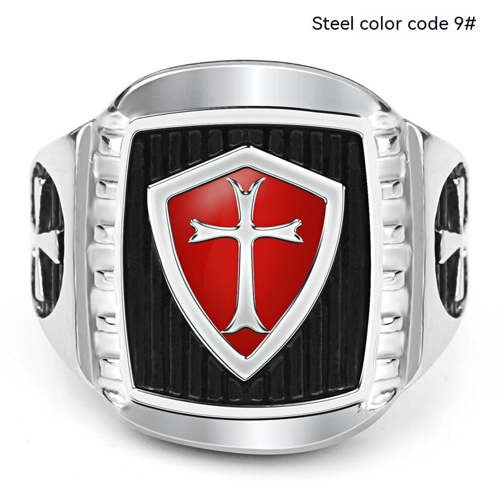 Anillo de acero inoxidable personalizado para hombre de la Cruz Roja con goteo de aceite vintage