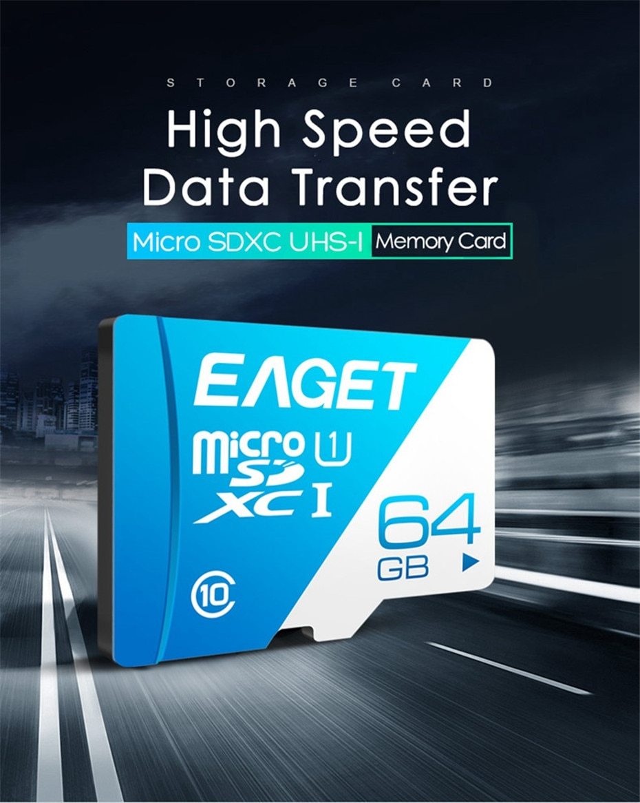 Tarjeta Micro SD EAGET T1 de 64GB, 32GB, 16GB, tarjeta de memoria de 128GB, tarjeta TF Class10 UHS-I, tarjeta de memoria Microsd de 80MB S para teléfono inteligente