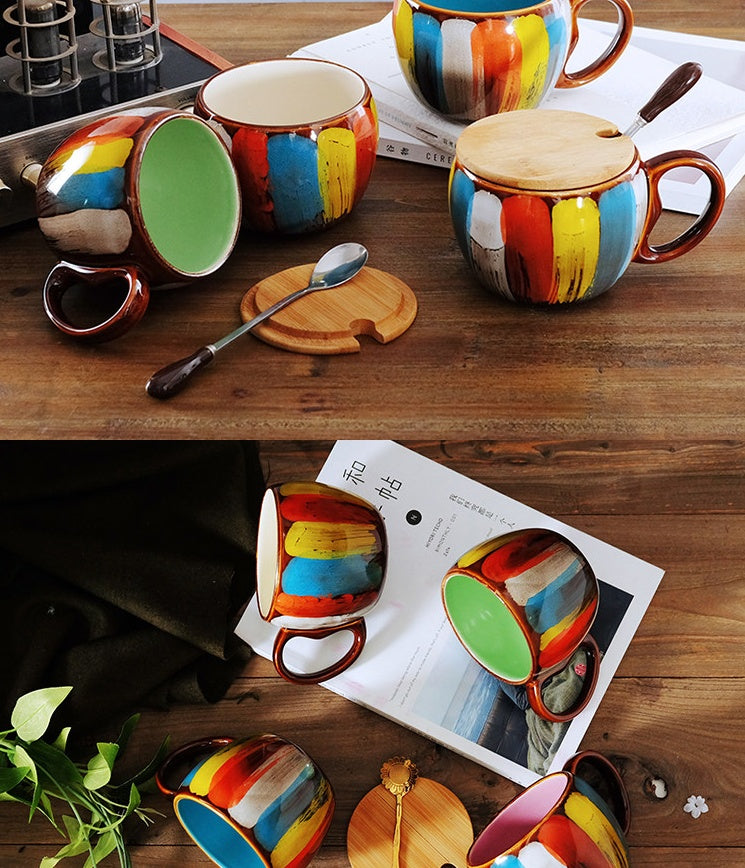 Tasse en céramique créative, tasse à lait, tasse à eau, tasse à café, tasse de petit déjeuner, tasse à couple, tasse avec couvercle, cuillère