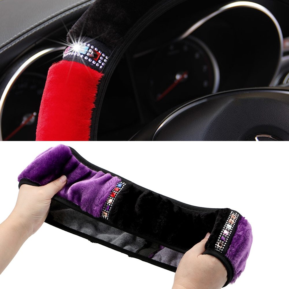 Short hair color diamond plush elastic steering wheel