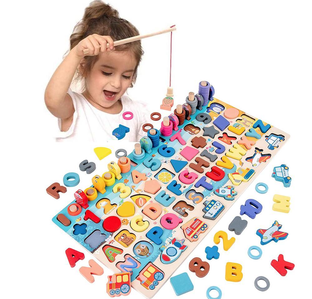 Jouets éducatifs Montessori en bois pour enfants, planche de maths, pêche, jouets éducatifs pour enfants de 1, 2 et 3 ans 