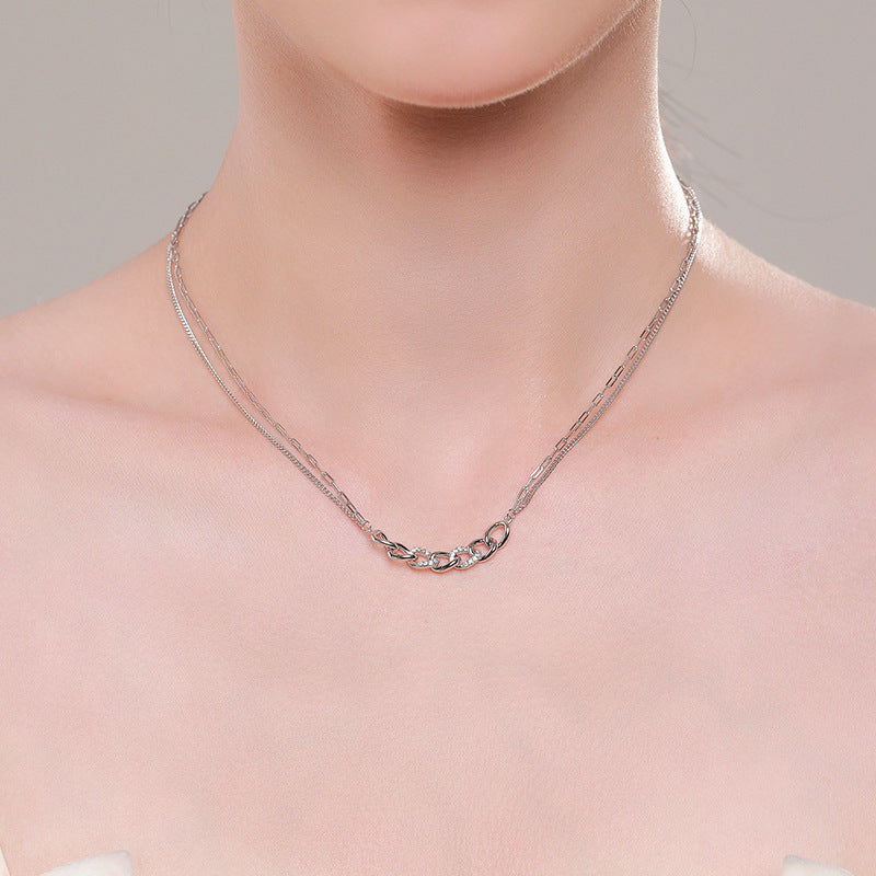 Collar de doble capa en forma de cadena Mujer S925 Plata Personalidad