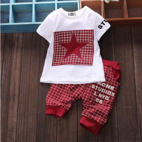 Ensemble d'été et d'automne cinq étoiles pour enfants, filles et garçons, manches courtes, ensemble de sport deux pièces