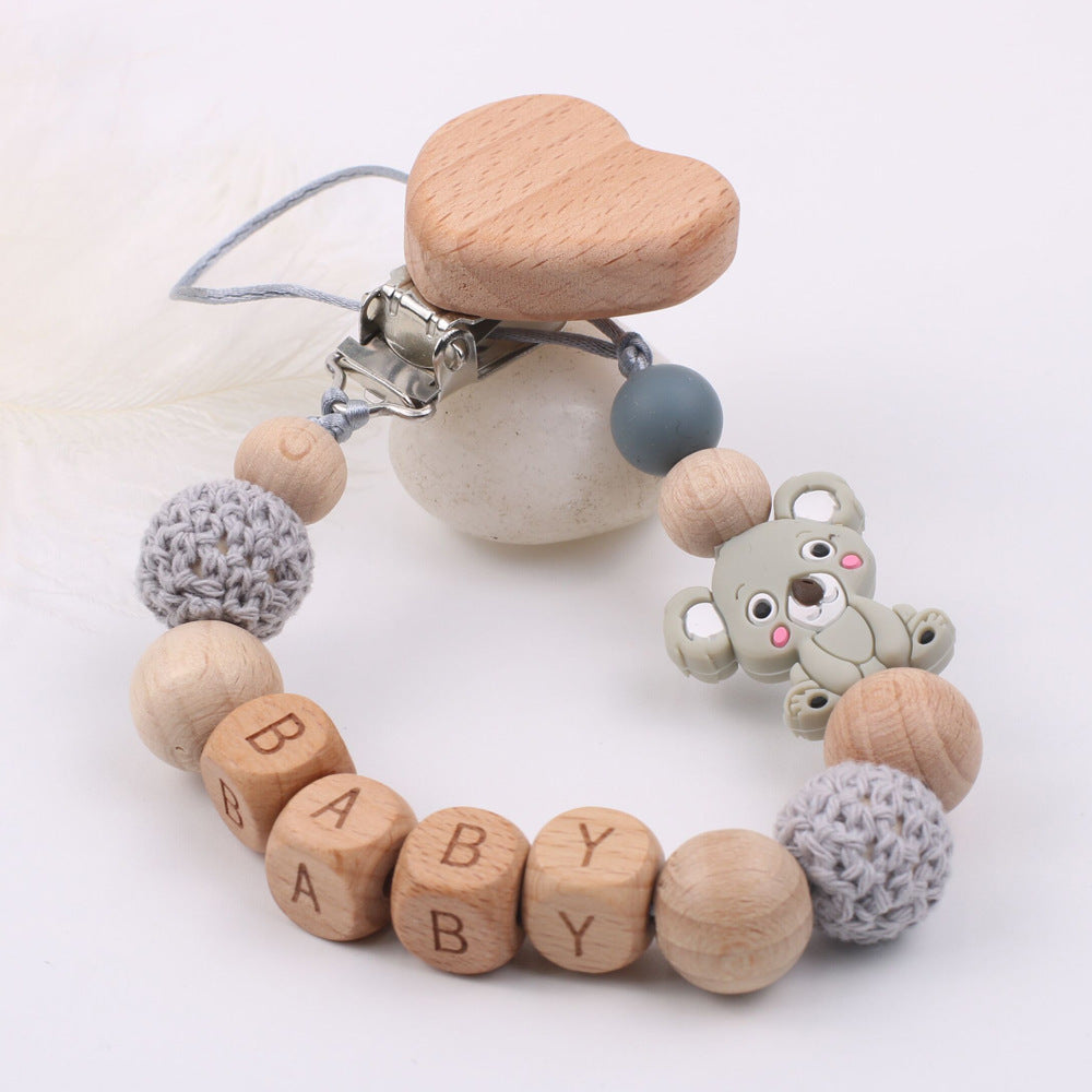 Productos para bebés, clip de cadena para la boca de madera de haya relajante
