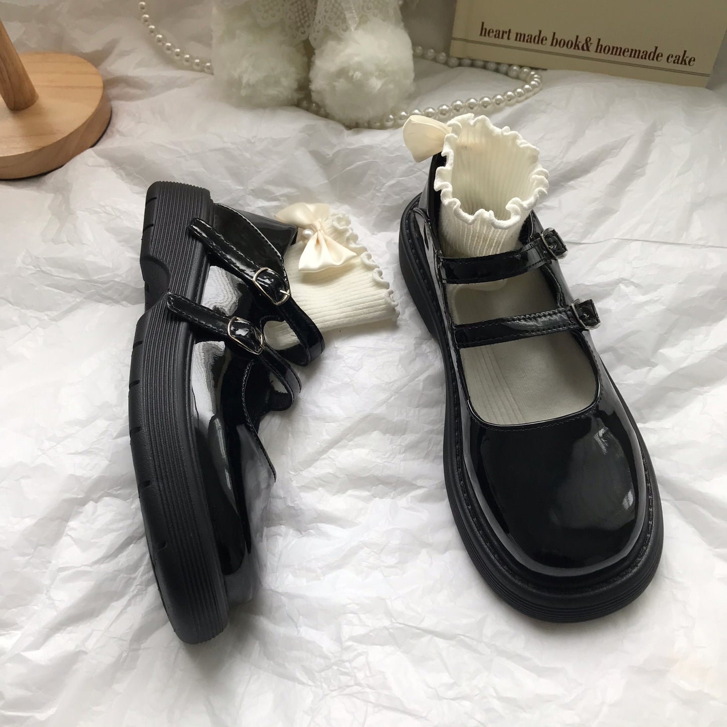 Petites chaussures en cuir noires de Style anglais rétro, ligne féerique féminine avec Mary Jane