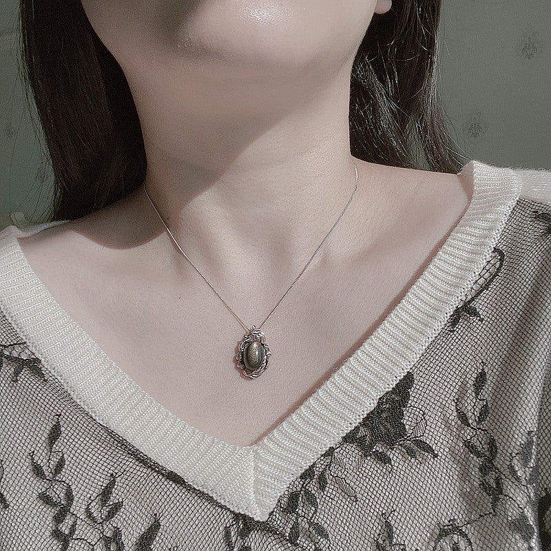 925 Thai Silver Natural Obsidian Pendant Necklace