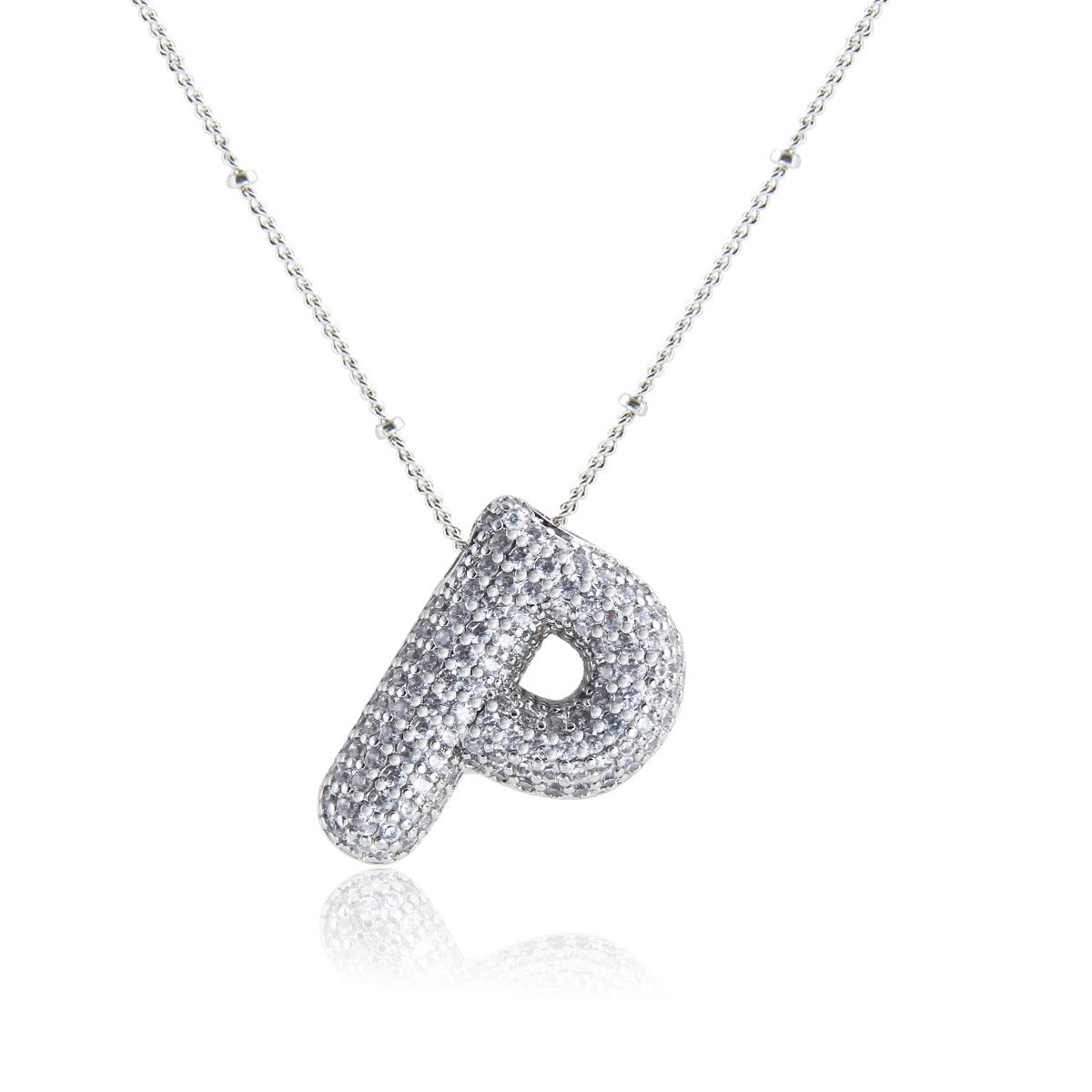 European And American Letter Necklace Inlaid With Zircon Hollow Copper White Gold Plated