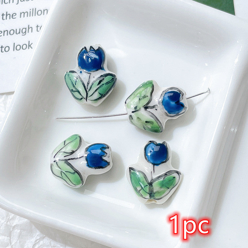 Porcelaine peinte à la main imprimé tulipe perles en céramique perforées bijoux à bricoler soi-même accessoires matériaux