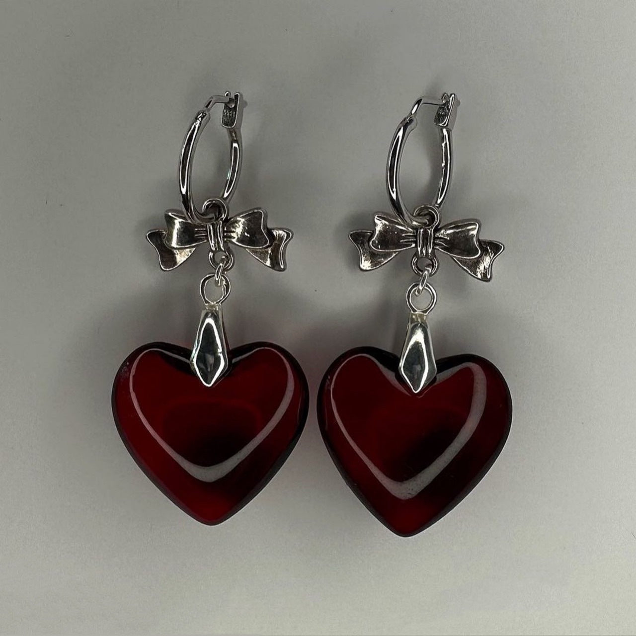 Boucles d'oreilles coeur d'amour nœud foncé femme Style rouge filet