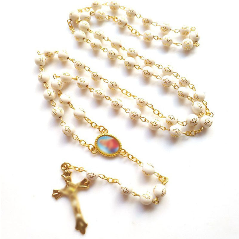 Bronzing Cross Bead Cross Pendant Acrylic Necklace