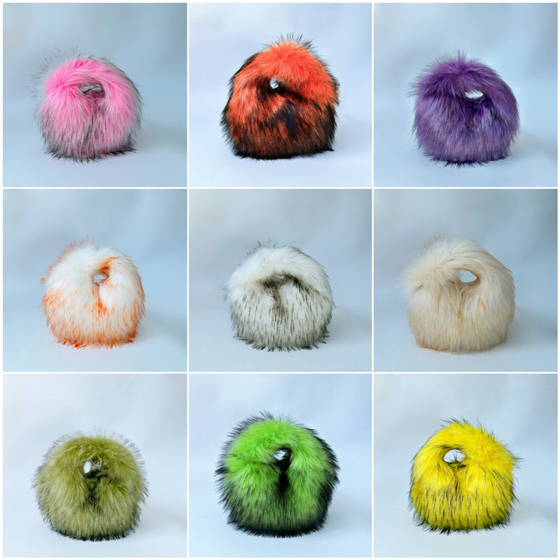 Artificial Raccoon Fur Ball Bag Plush Unique Punk Style Y2g