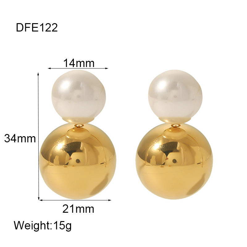 Pendientes de perlas redondas de moda de todo fósforo de acero inoxidable en forma de C