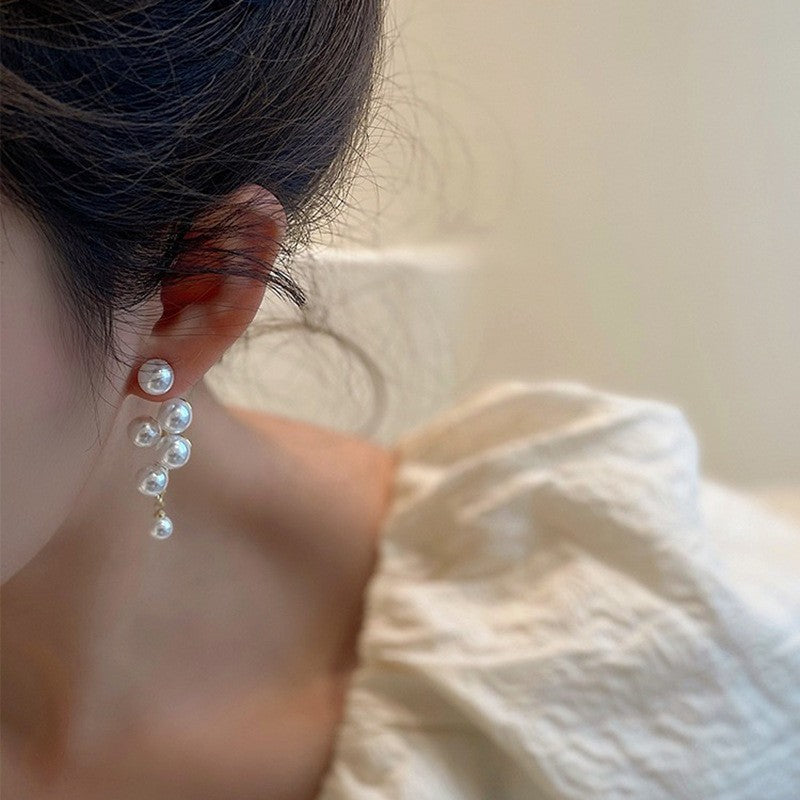 925 Sterling Silver Needle Pearl Stud Earrings Women's All-match Refined Simple
