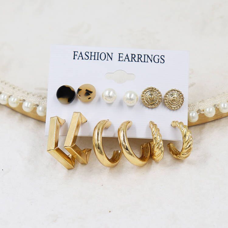 Ensemble de boucles d'oreilles en forme de C en métal à géométrie exagérée pour femmes