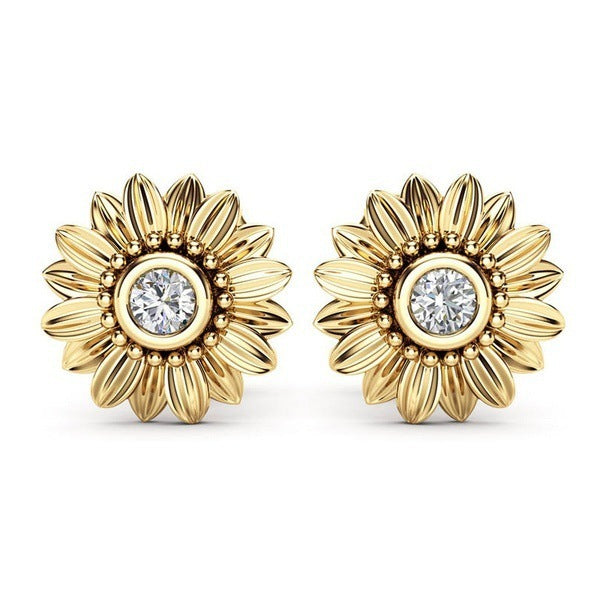 European And American Plated 18K Sunflower Earrings