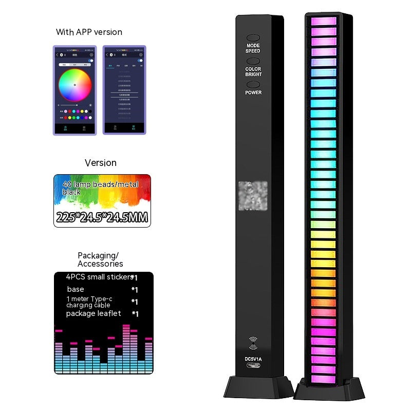 Barra de luz Led con Control de sonido, lámpara de ritmo ambiental RGB, tira automotriz ajustable por USB para música, fiesta familiar