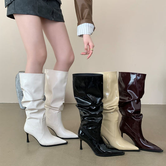Bottes longues à talons hauts et bout pointu pour femme, noir