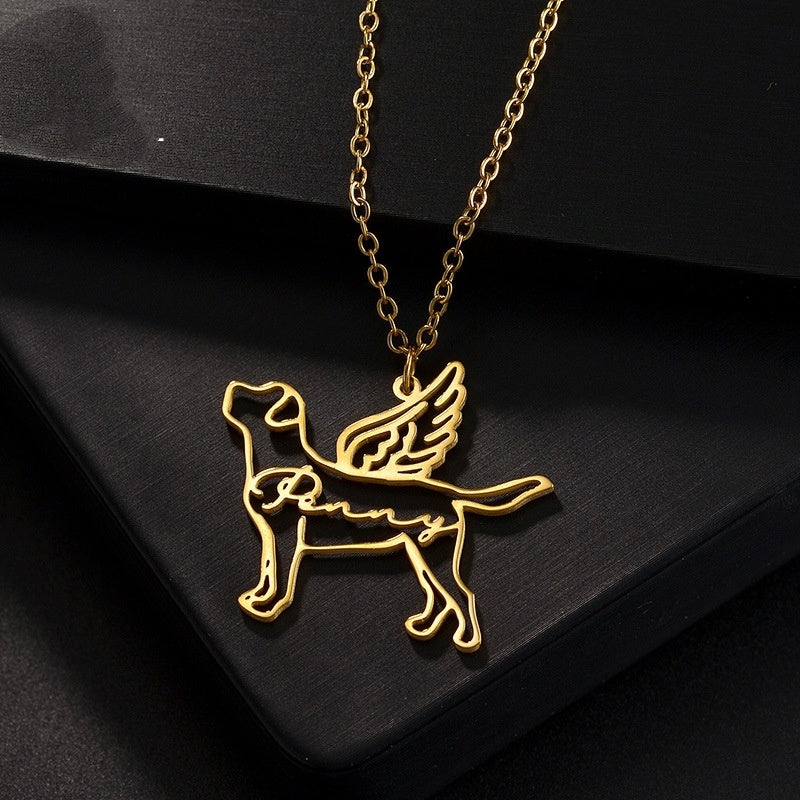 Collier pendentif lettre motif chien bricolage en acier inoxydable