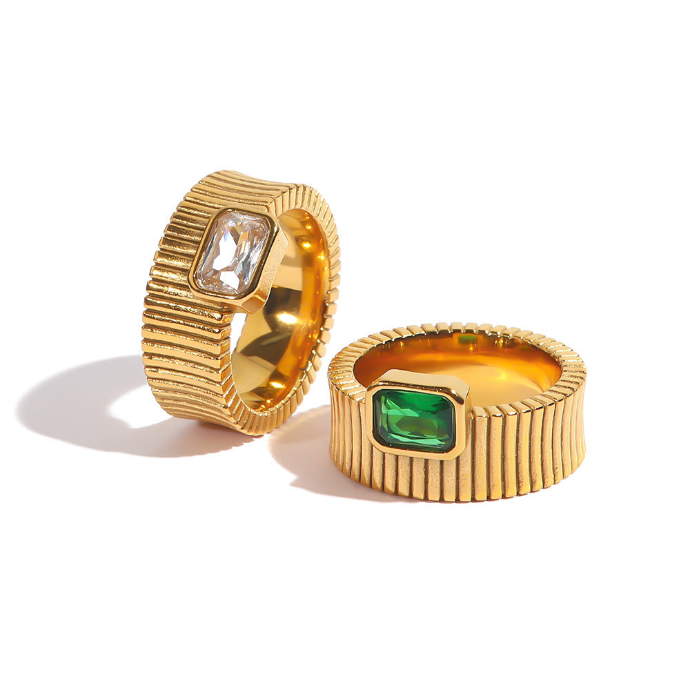 Stainless Steel Inlaid Zircon Vintage Ring
