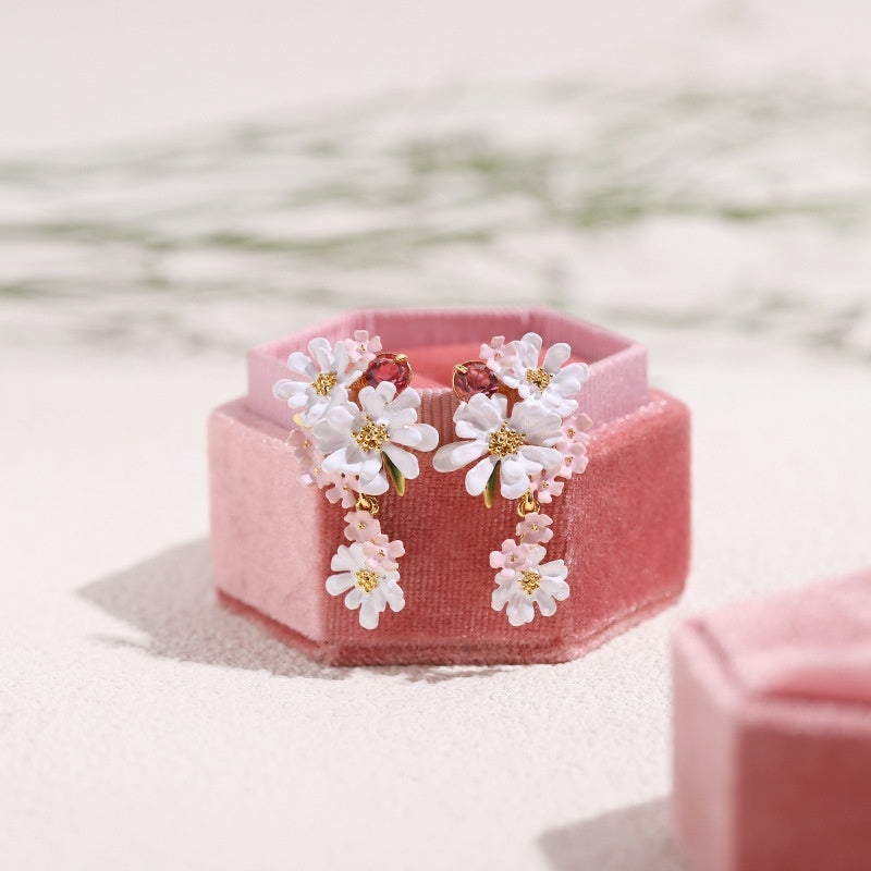 Pendientes Flor De Encaje Verbena Circonitas Oro