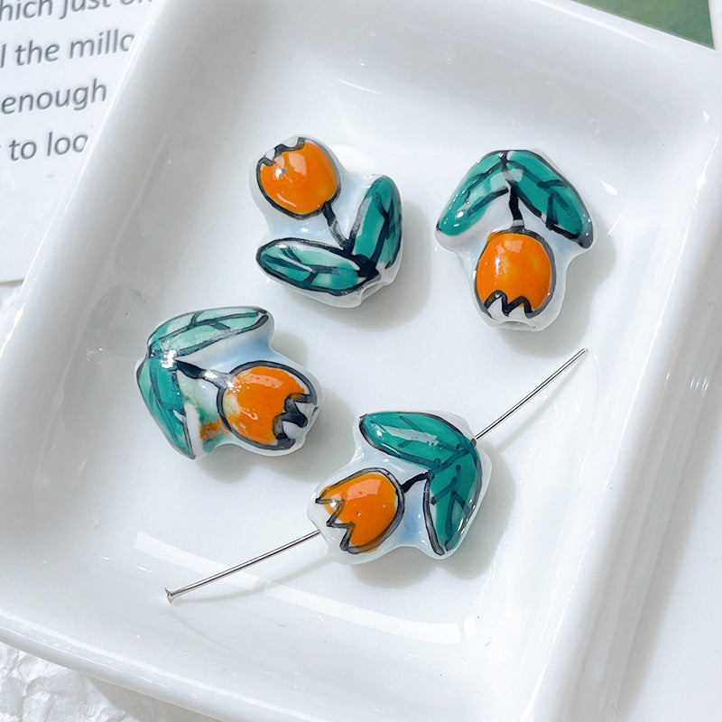 Porcelaine peinte à la main imprimé tulipe perles en céramique perforées bijoux à bricoler soi-même accessoires matériaux