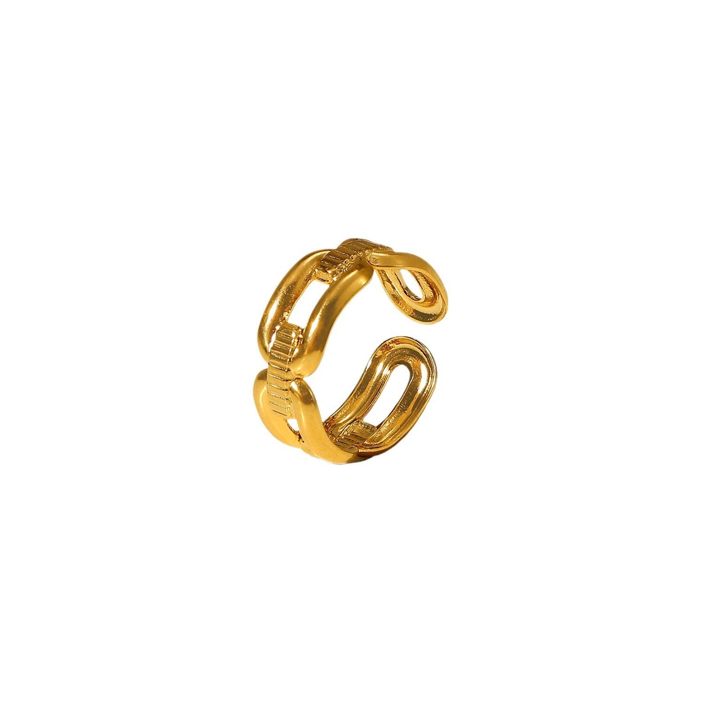 Bague Quatre Boucle Rectangulaire Bague Acier Inoxydable Plaqué Or 18 Carats