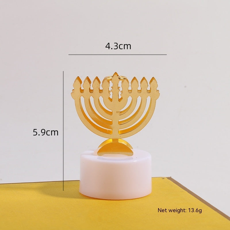 Mini candelabro LED, adornos navideños huecos de Metal, decoración de Castillo de Luna, lámpara de noche pequeña