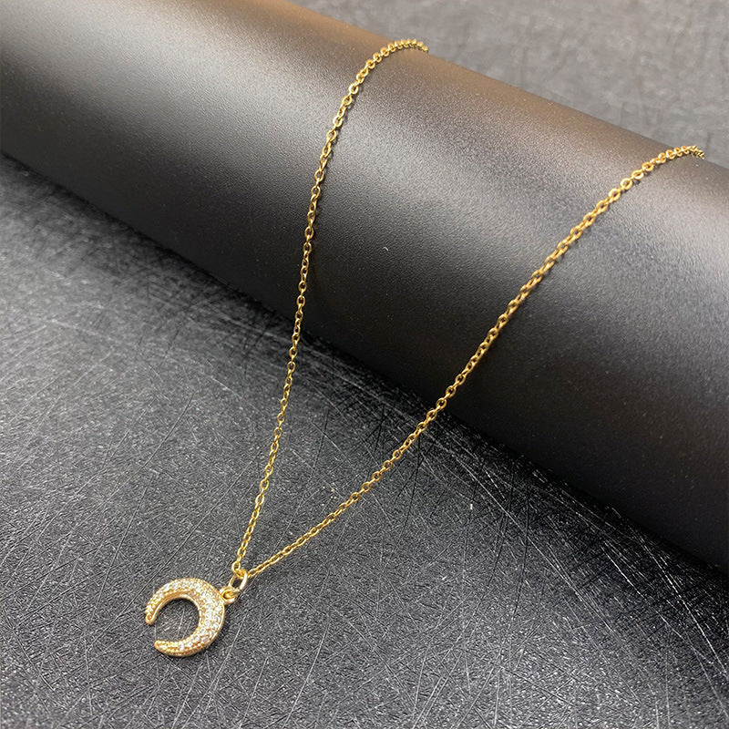 Collier de lune en Zircon plaqué cuivre, pendentif en or véritable avec Zirconium