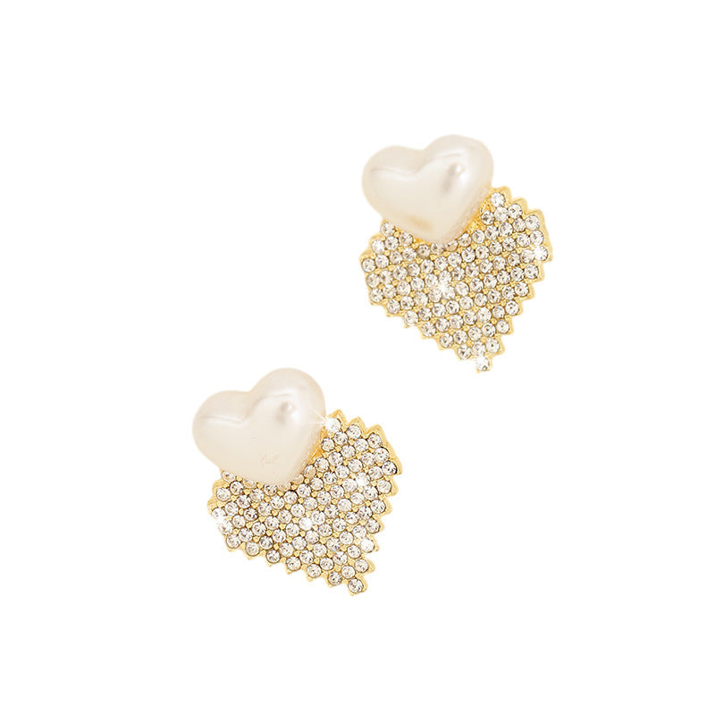 Boucles d'oreilles élégantes vintage avec diamants et perles Love