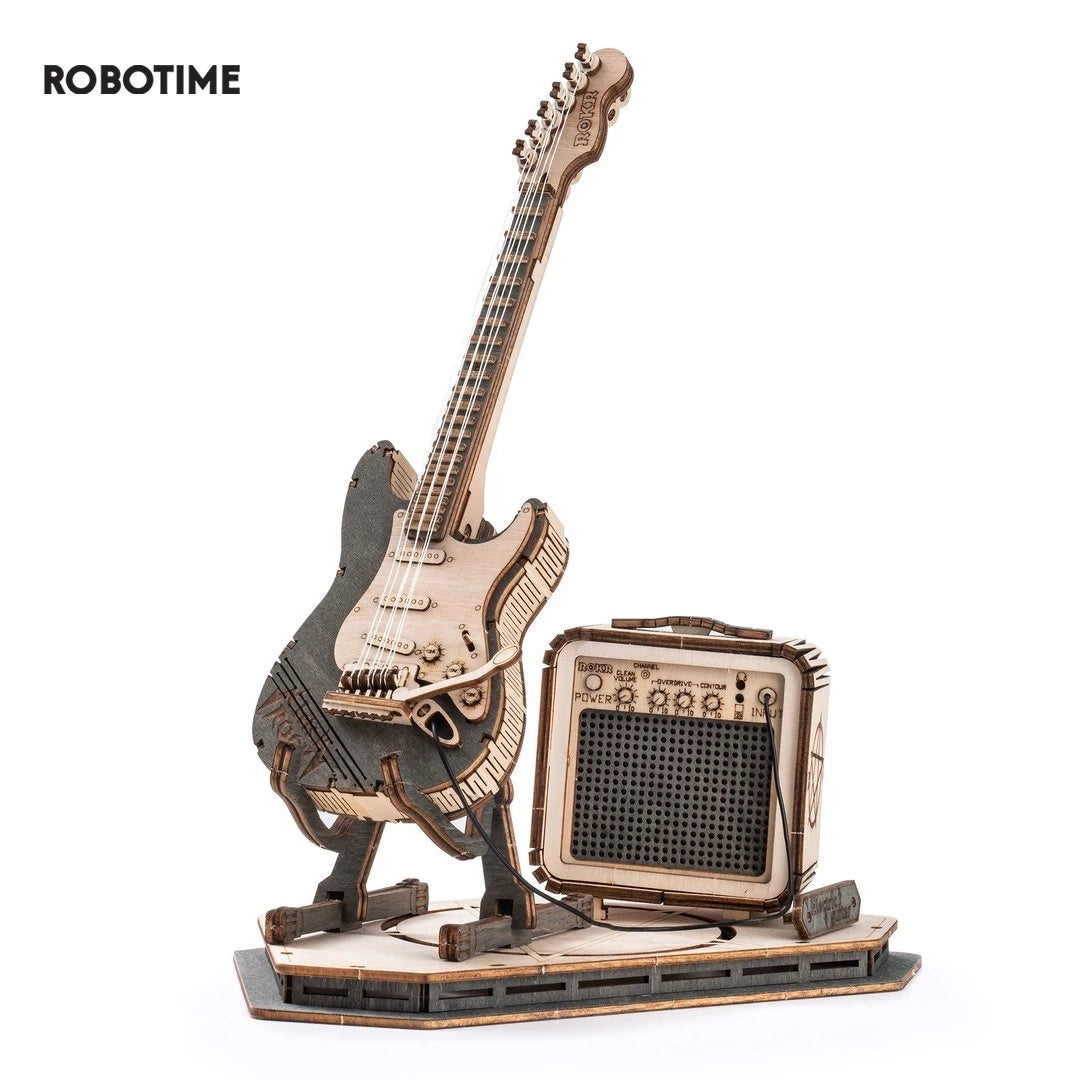 Robotime Rokr guitare électrique modèle cadeau pour enfants assemblage jouets créatifs bloc de construction ensemble 3D Puzzle en bois TG605K