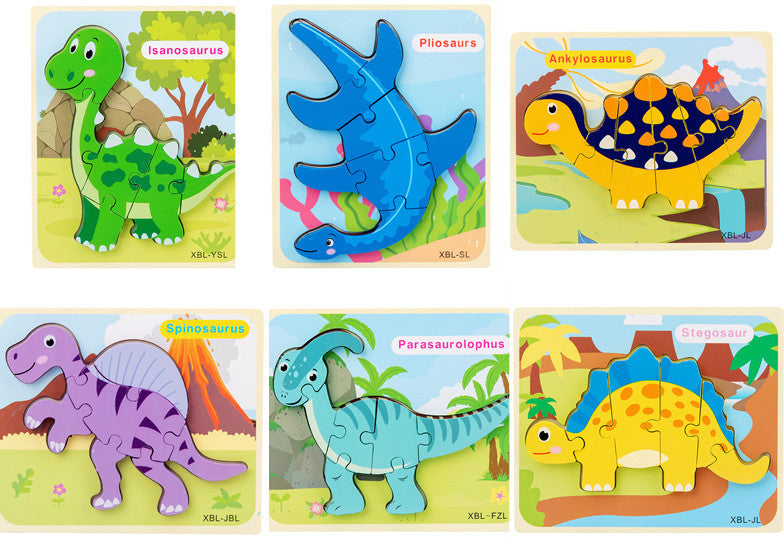 Puzzle 3D en bois pour bébé, dessin animé dinosaure, jouets éducatifs Montessori pour enfants, apprentissage précoce
