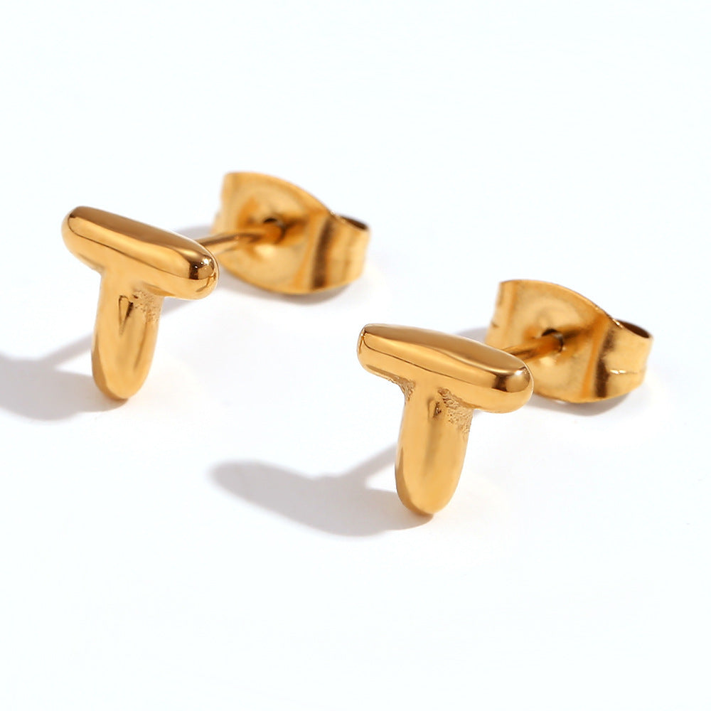 Titanium Steel Earrings 18K Gold Mini Alphabet Letter Earrings Women