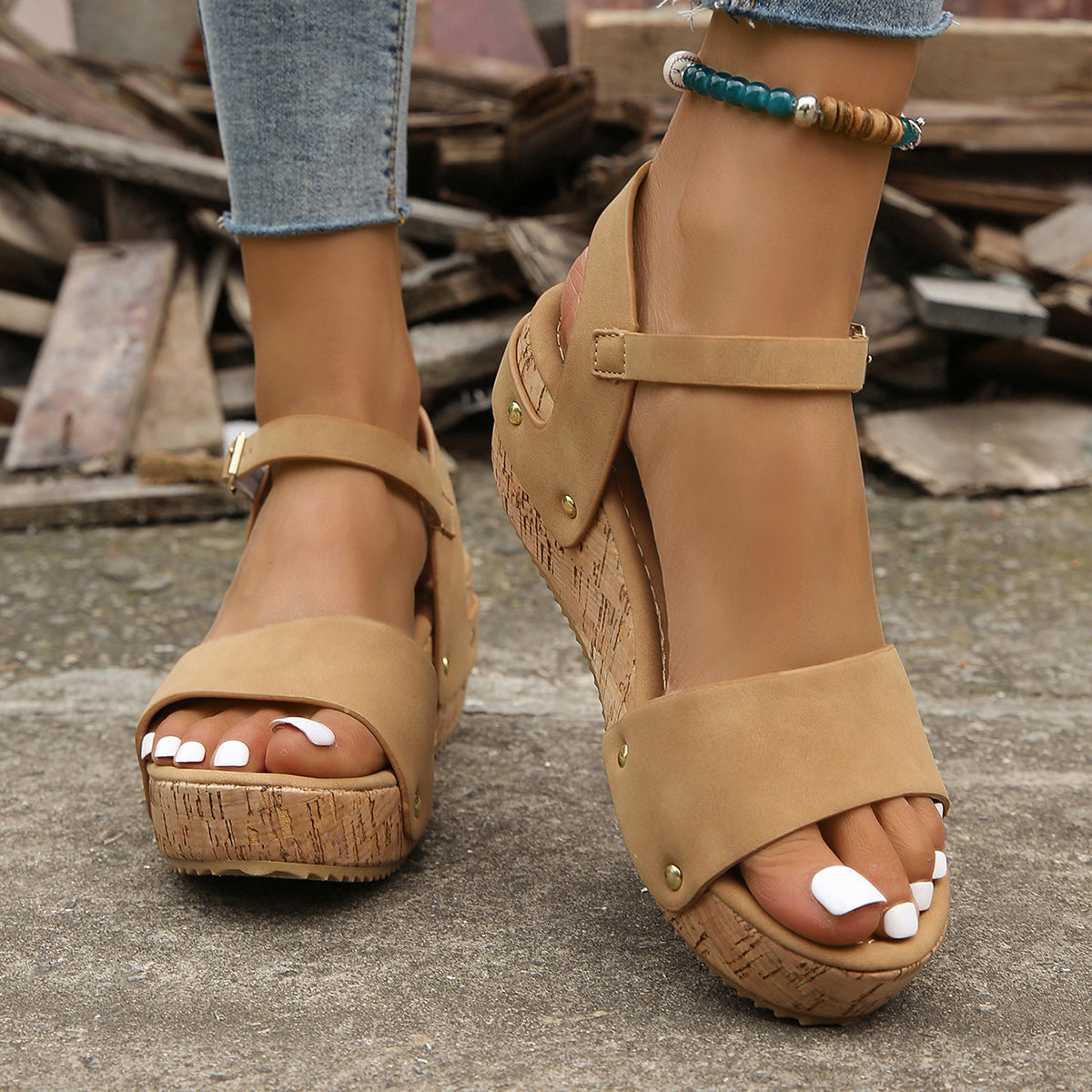 Sandales à semelle en caoutchouc avec boucle pour femmes, printemps et été