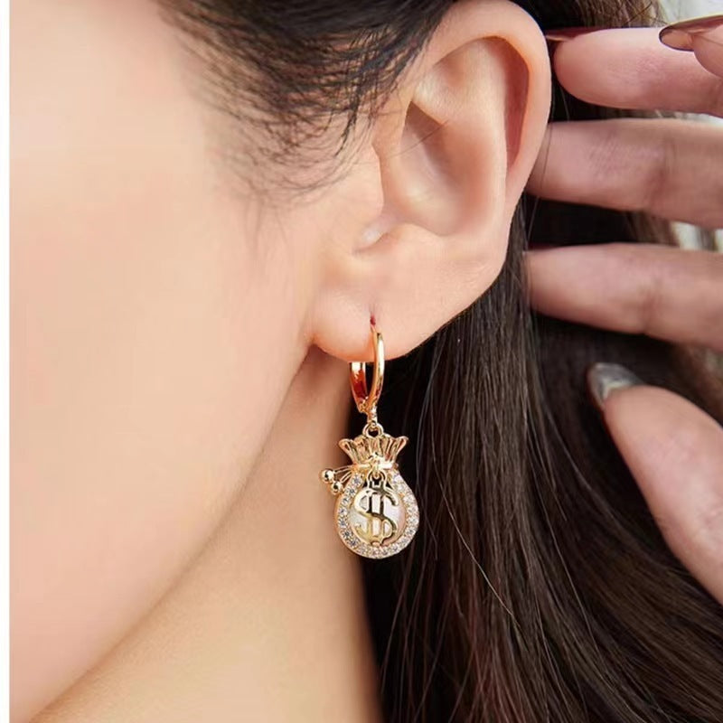 Pendientes de bolso con forma de ojo de gato con diamantes de imitación de moda nacional