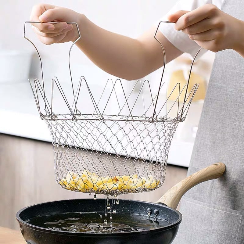 Grandes nouilles frites en acier inoxydable, outils de cuisine pour frites, panier de vidange, filet de fuite domestique, cuillère filtre pliant