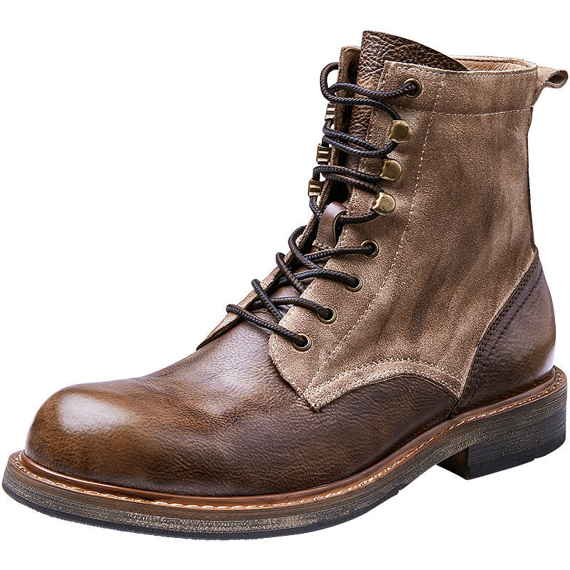 Bottes Martin mi-hautes en cuir véritable pour hommes, doublées de polaire, montantes, tendance, contremaître, bottes de désert de moto