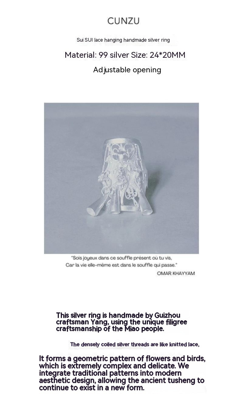 Guizhou Miao Handmade Silver Jewelry New Chinese Ear Wave Flower Ring