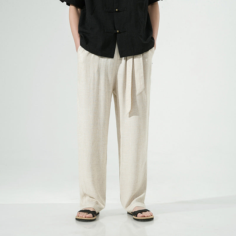 Chinese Style Summer Men's Vintage Belt Casual Pants
